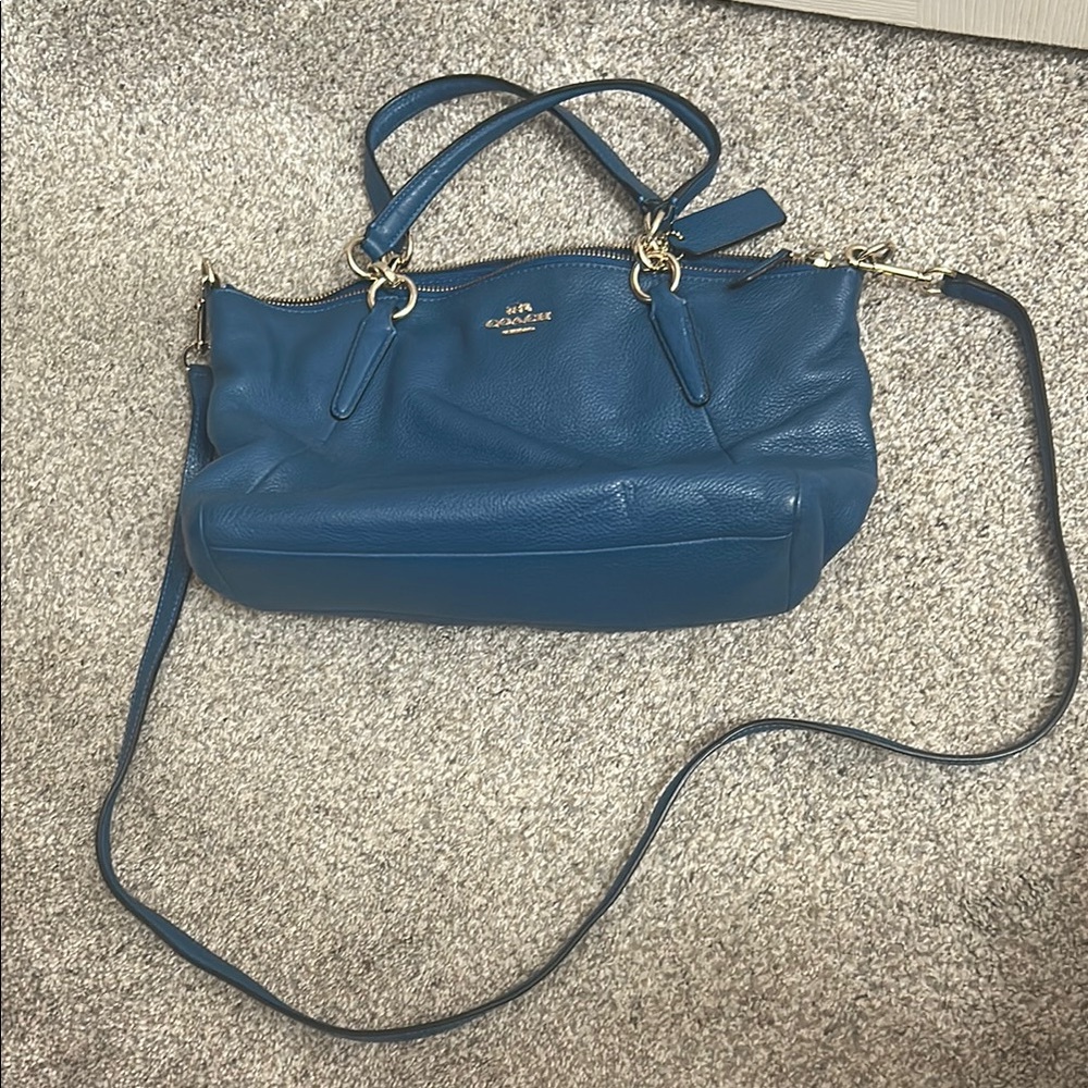 Coach Blue Leather Shoulder Bag with Adjustable Strap
